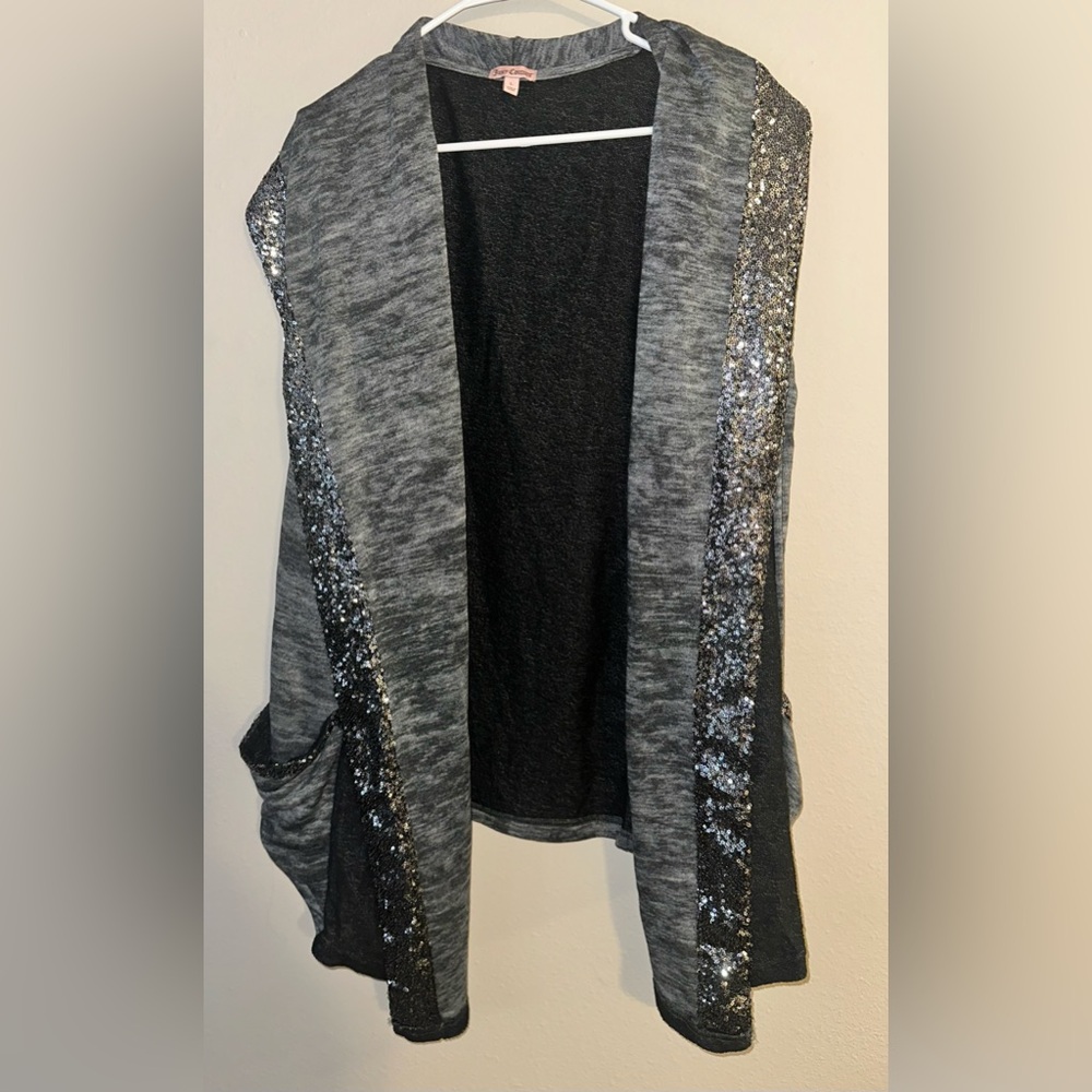 Juicy Couture Cardigan Size L Sleeveless Grey Women’s Open Front Sequins Luxury